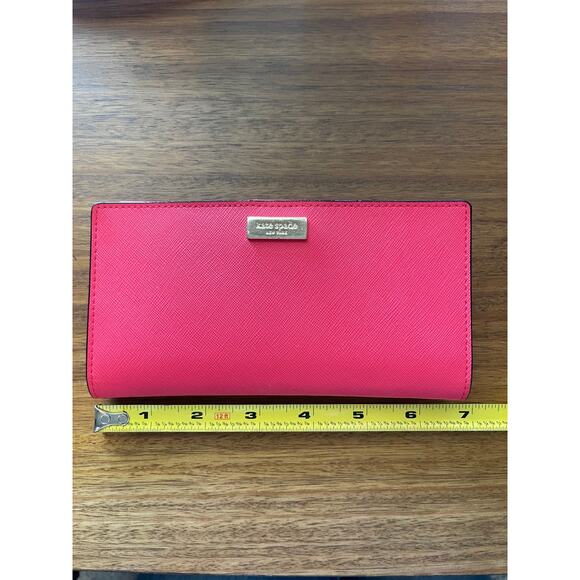 Kate Spade New York Saffiano Bi-fold Wallet in Color Geranium - Picture 4 of 5
